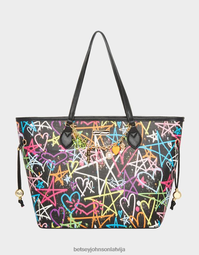 graffiti sweetie 2 tote melns Betsey Johnson H0660L207 sievietes Piederumi