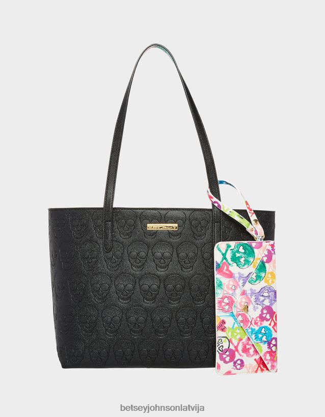 xo galvaskausa tote melns Betsey Johnson H0660L216 sievietes Piederumi - Noklikšķiniet uz Attēls, lai aizvērtu